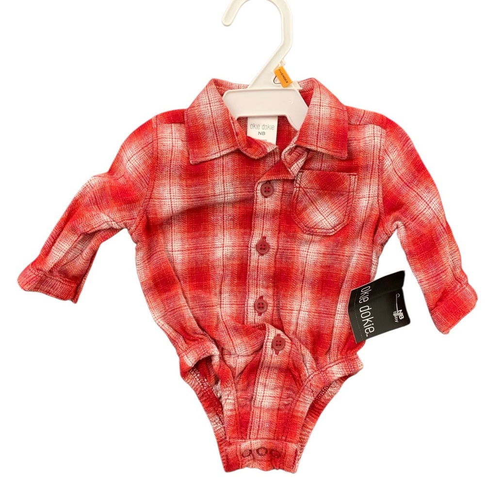 Okie Dokie Red Plaid Newborn Bodysuit